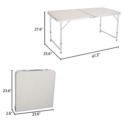 Aluminum Folding Table 4 Foot, Adjustable Height Lightweight Portable Camping Table for Picnic Beach Outdoor Indoor, White 120 x 60 x 70 4Ft X18150
