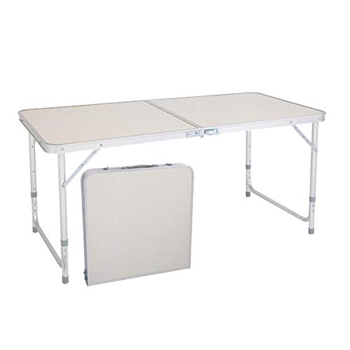 Aluminum Folding Table 4 Foot, Adjustable Height Lightweight Portable Camping Table for Picnic Beach Outdoor Indoor, White 120 x 60 x 70 4Ft X18150