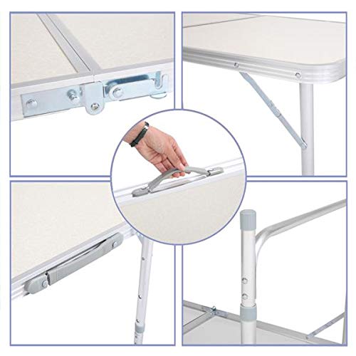 Aluminum Folding Table 4 Foot, Adjustable Height Lightweight Portable Camping Table for Picnic Beach Outdoor Indoor, White 120 x 60 x 70 4Ft X18150