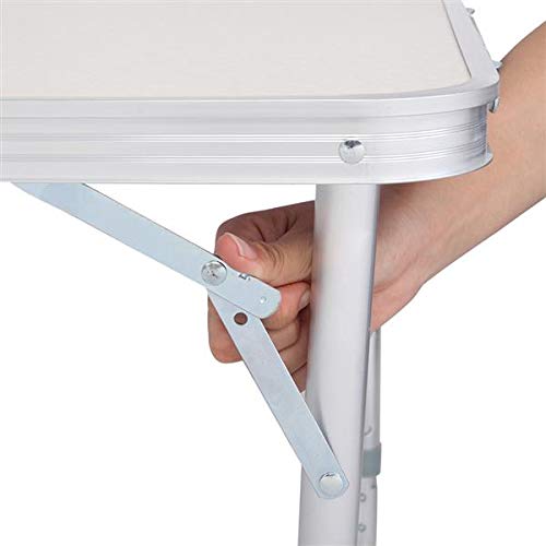 Aluminum Folding Table 4 Foot, Adjustable Height Lightweight Portable Camping Table for Picnic Beach Outdoor Indoor, White 120 x 60 x 70 4Ft X18150