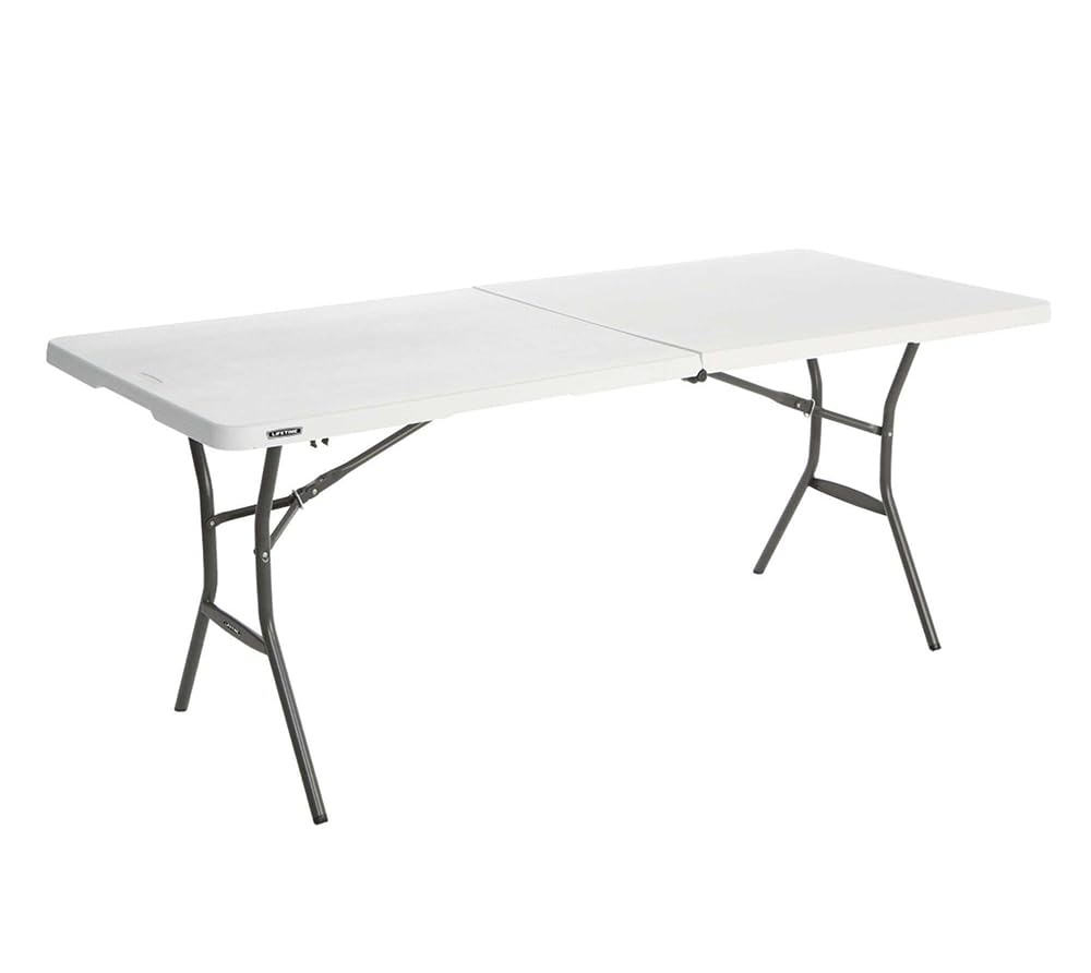 6 Feet White Granite Folding Table Y915449