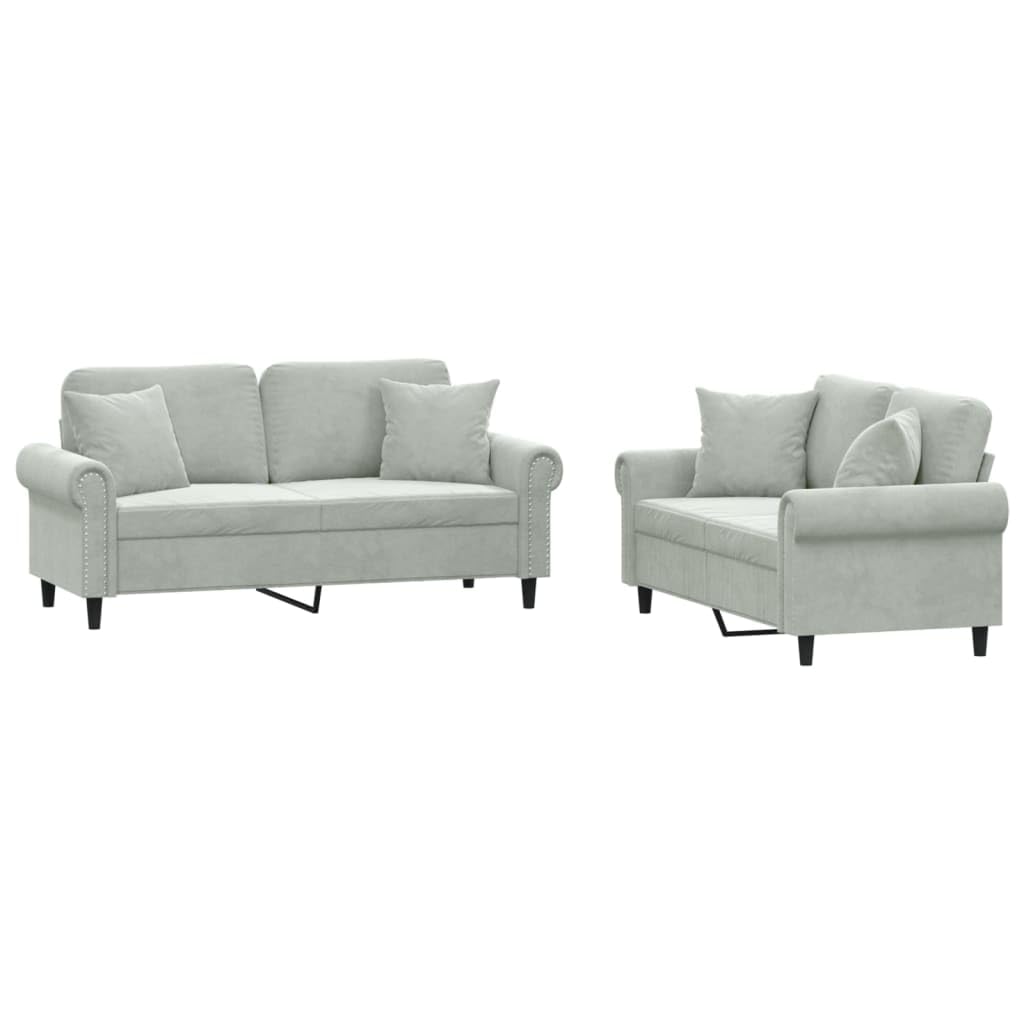 Light Gray Velvet 2 Piece Sofa Set with Pillows G681269