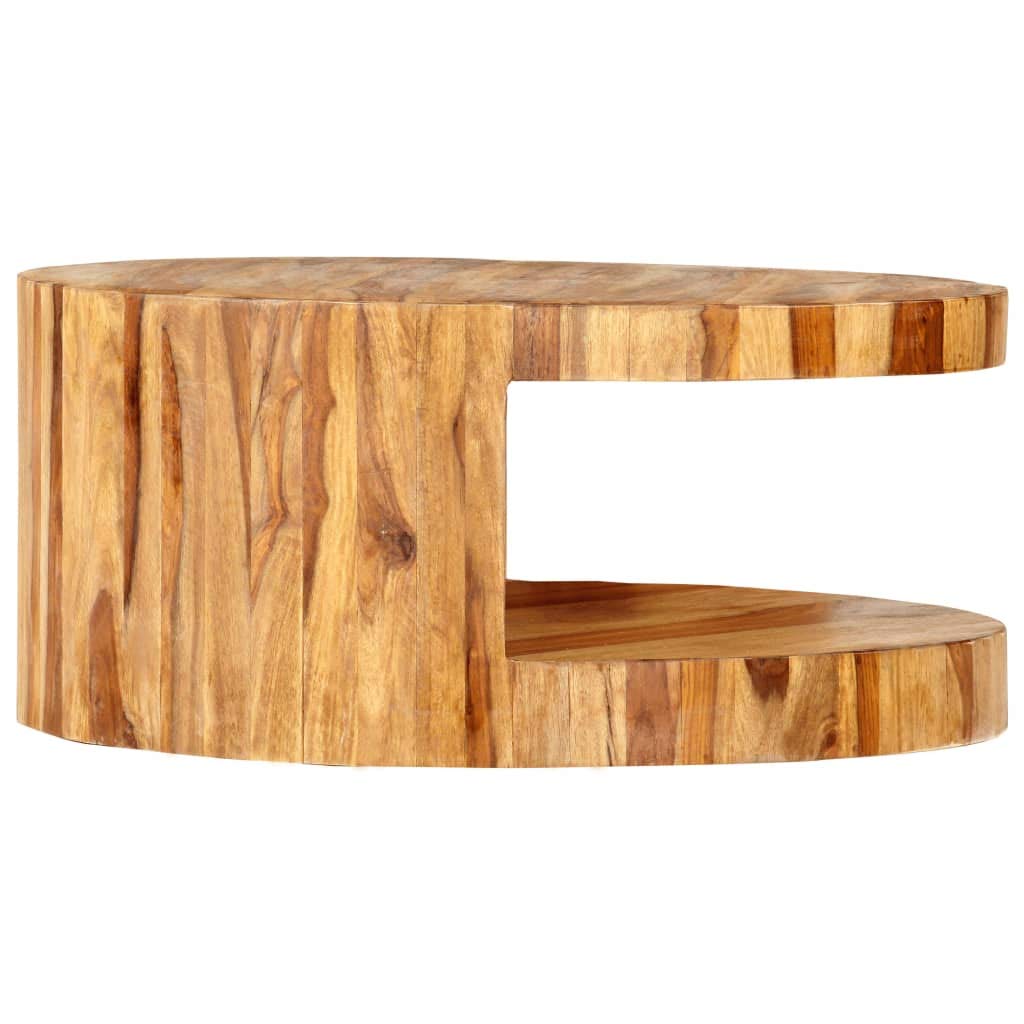Solid Sheesham Wood Round Coffee Table with Storage Shelf V70455