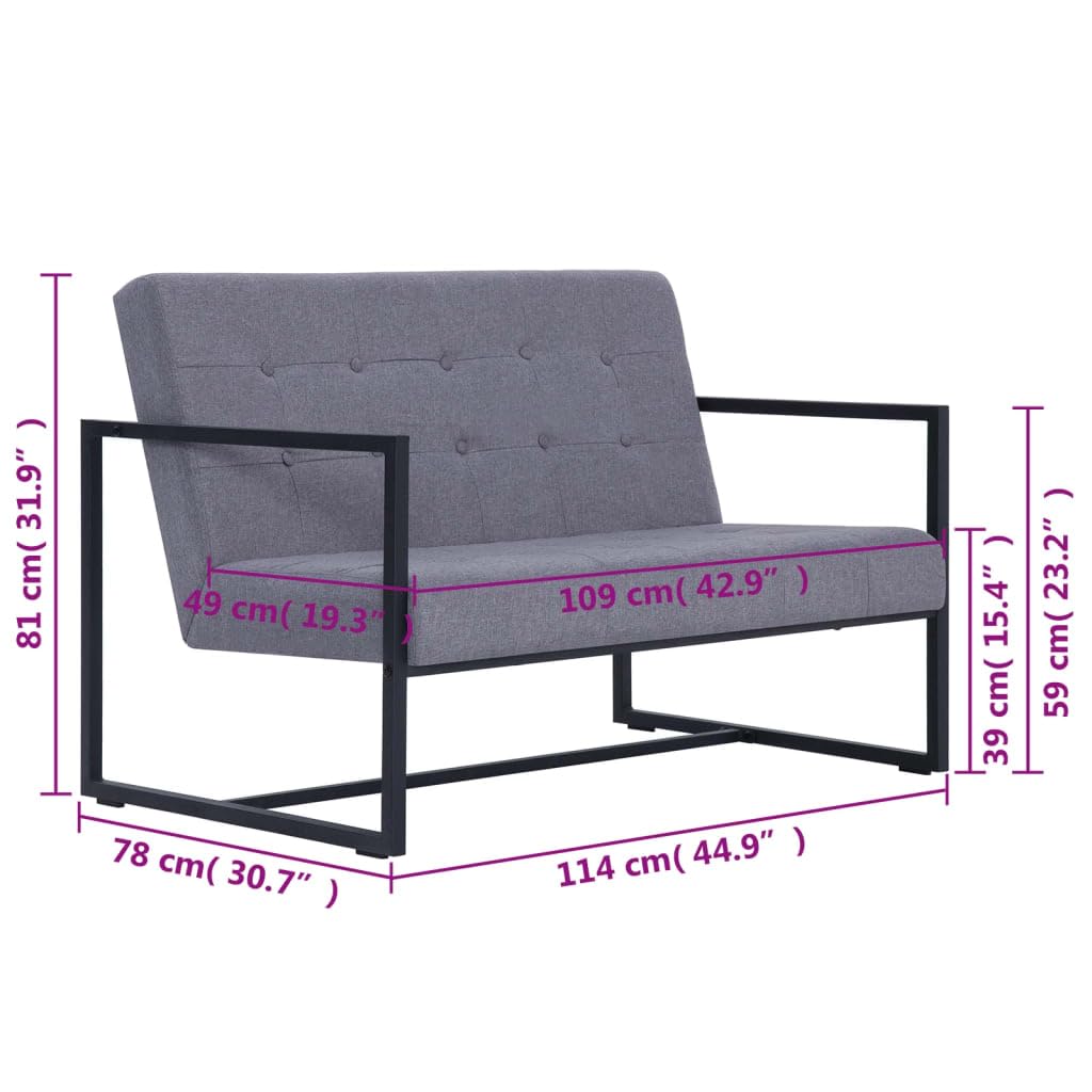 Light Gray Fabric 2-Seater Sofa with Armrests J4833