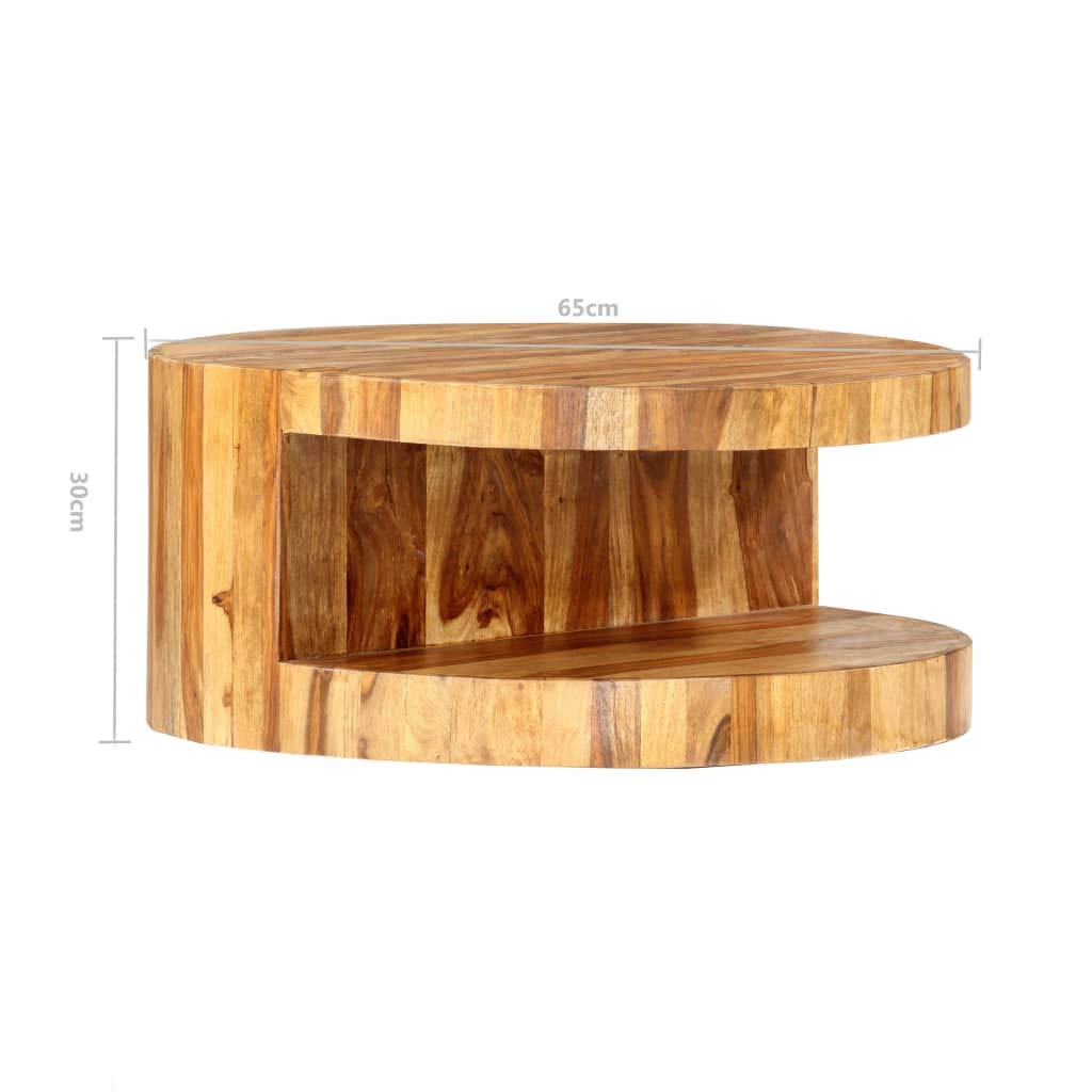 Solid Sheesham Wood Round Coffee Table with Storage Shelf V70455