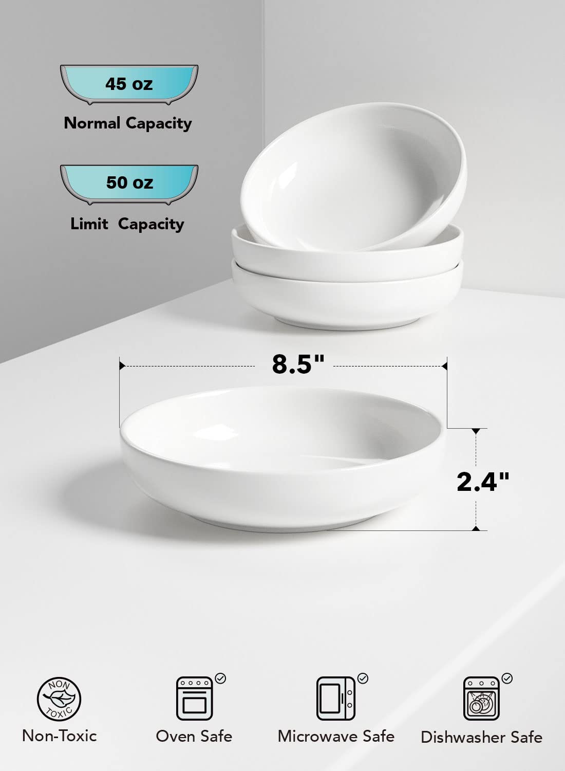 45 oz White Pasta Bowls Set of 4 T982