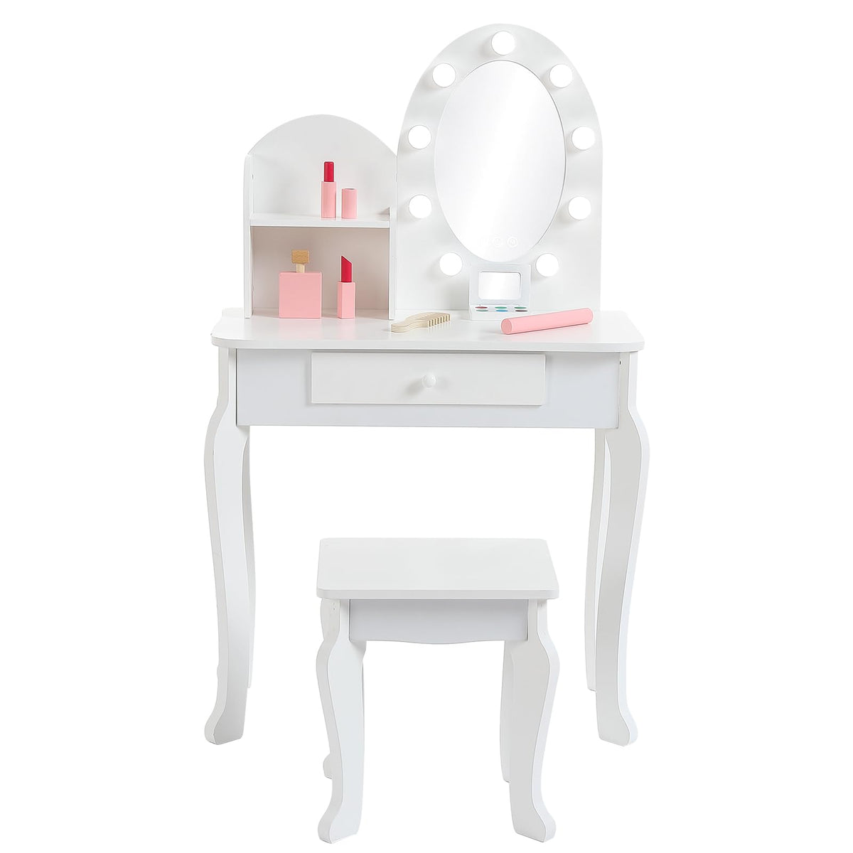 White Kids Vanity Table with LED Mirror & Stool F4988