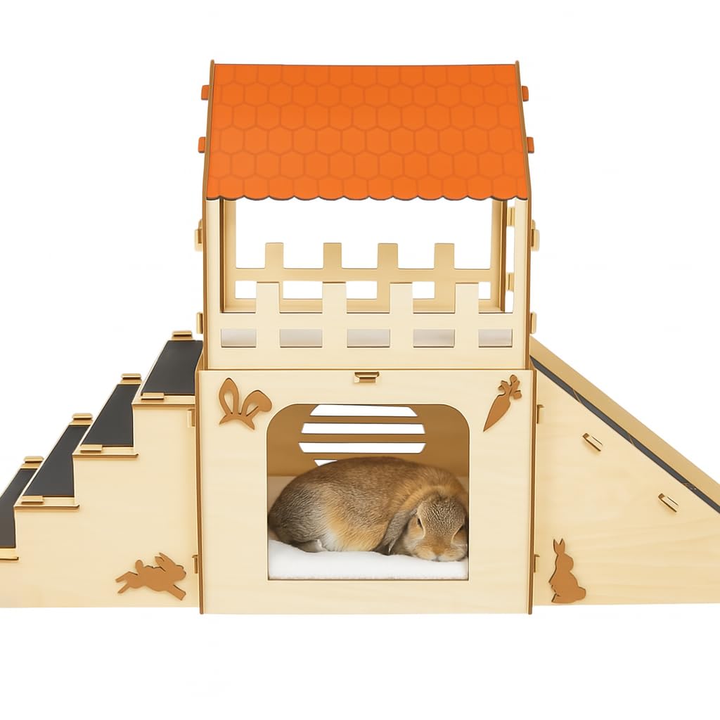Extra Large Wooden Rabbit Hideout with Fleece Mats E857886