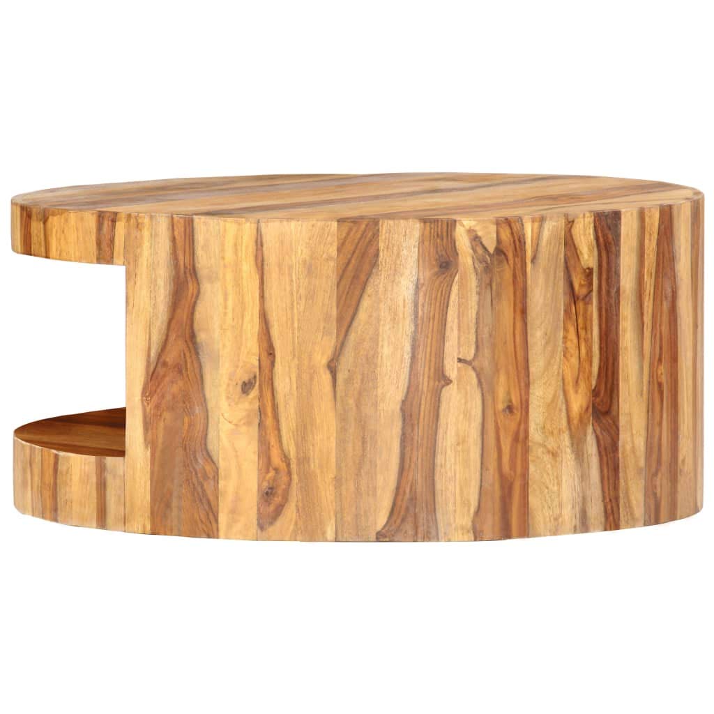 Solid Sheesham Wood Round Coffee Table with Storage Shelf V70455