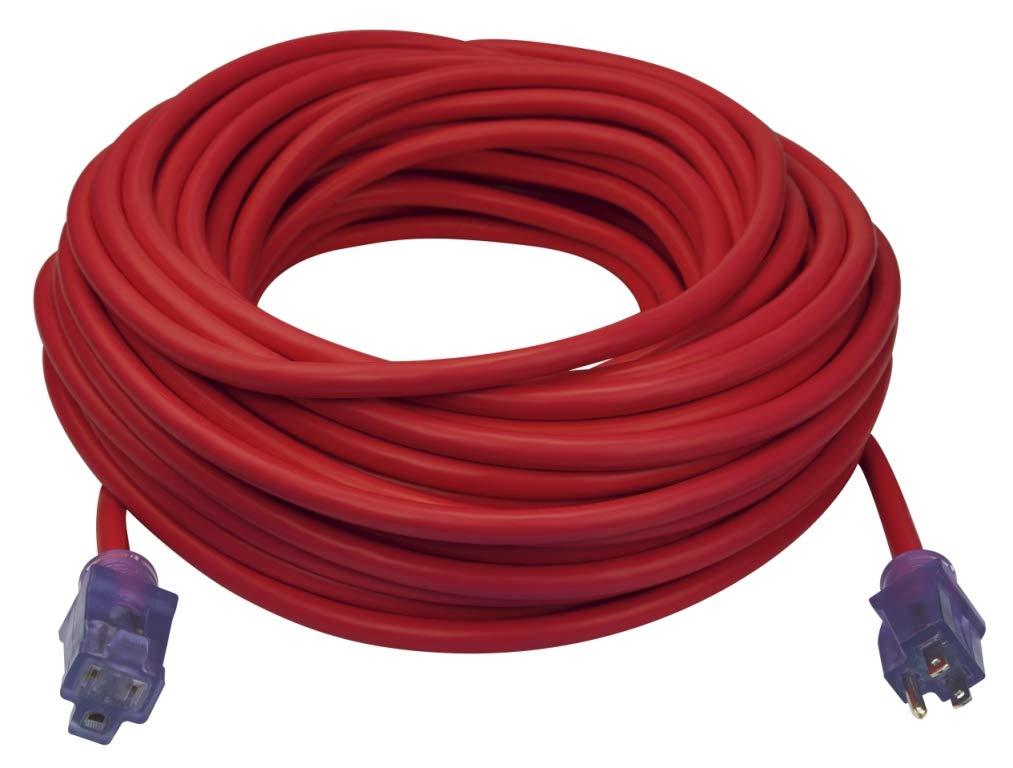 100-Foot 12/3 SJTW Outdoor Extension Cord with Light Indicator, Neon Red Y490536