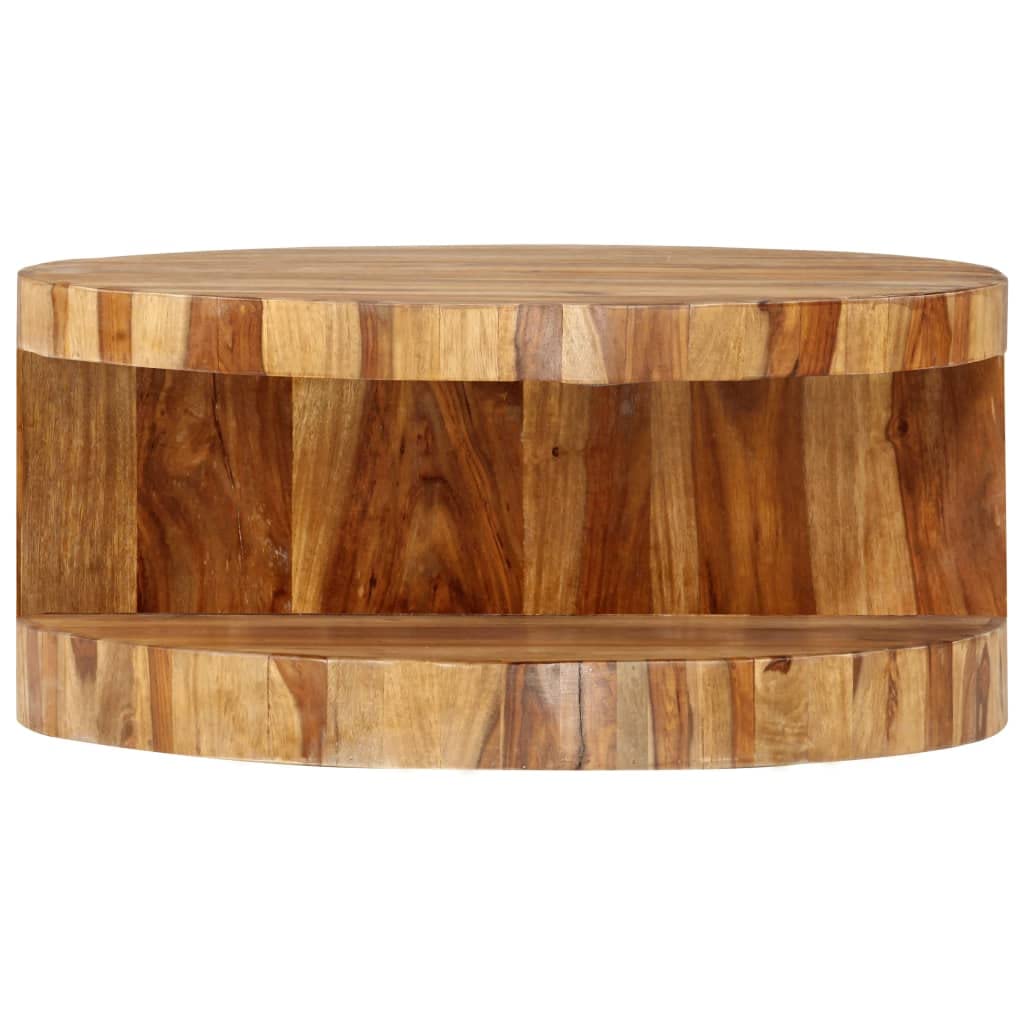 Solid Sheesham Wood Round Coffee Table with Storage Shelf V70455