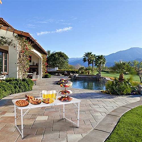 Aluminum Folding Table 4 Foot, Adjustable Height Lightweight Portable Camping Table for Picnic Beach Outdoor Indoor, White 120 x 60 x 70 4Ft X18150
