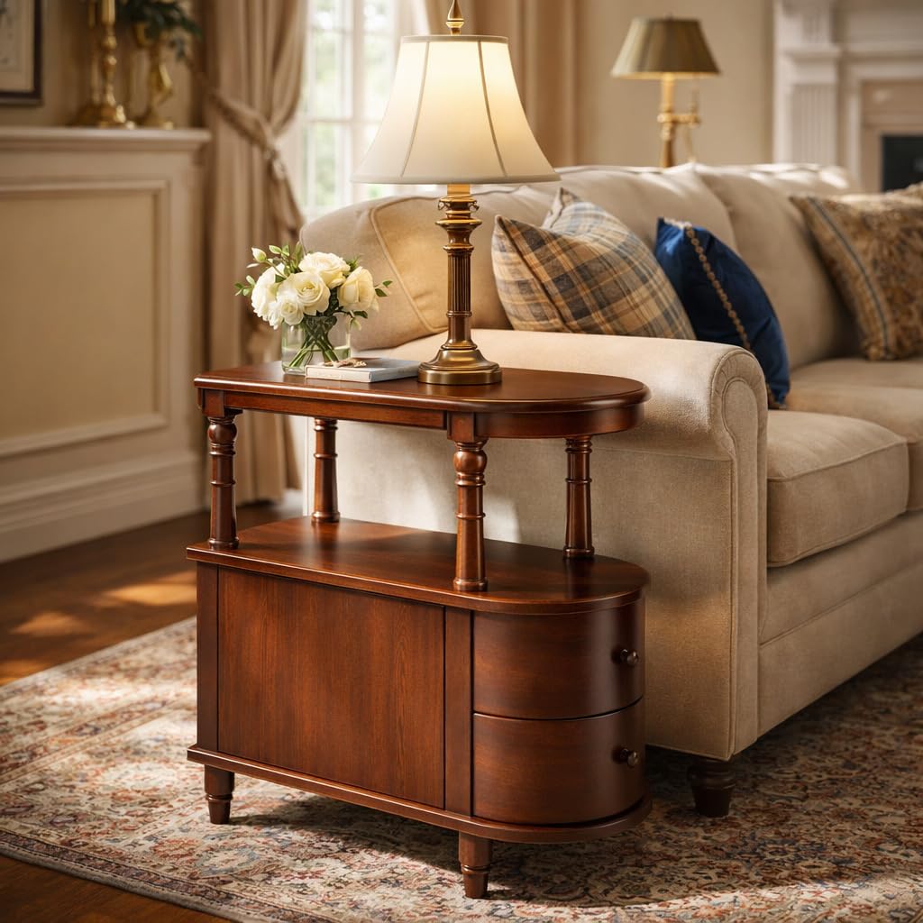 Solid Wood End Table with 2 Drawers G71205