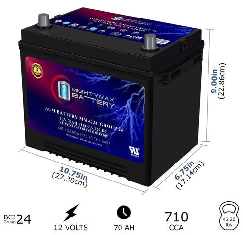 12V 70Ah 710 CCA Group Size 24 Replacement Battery U372