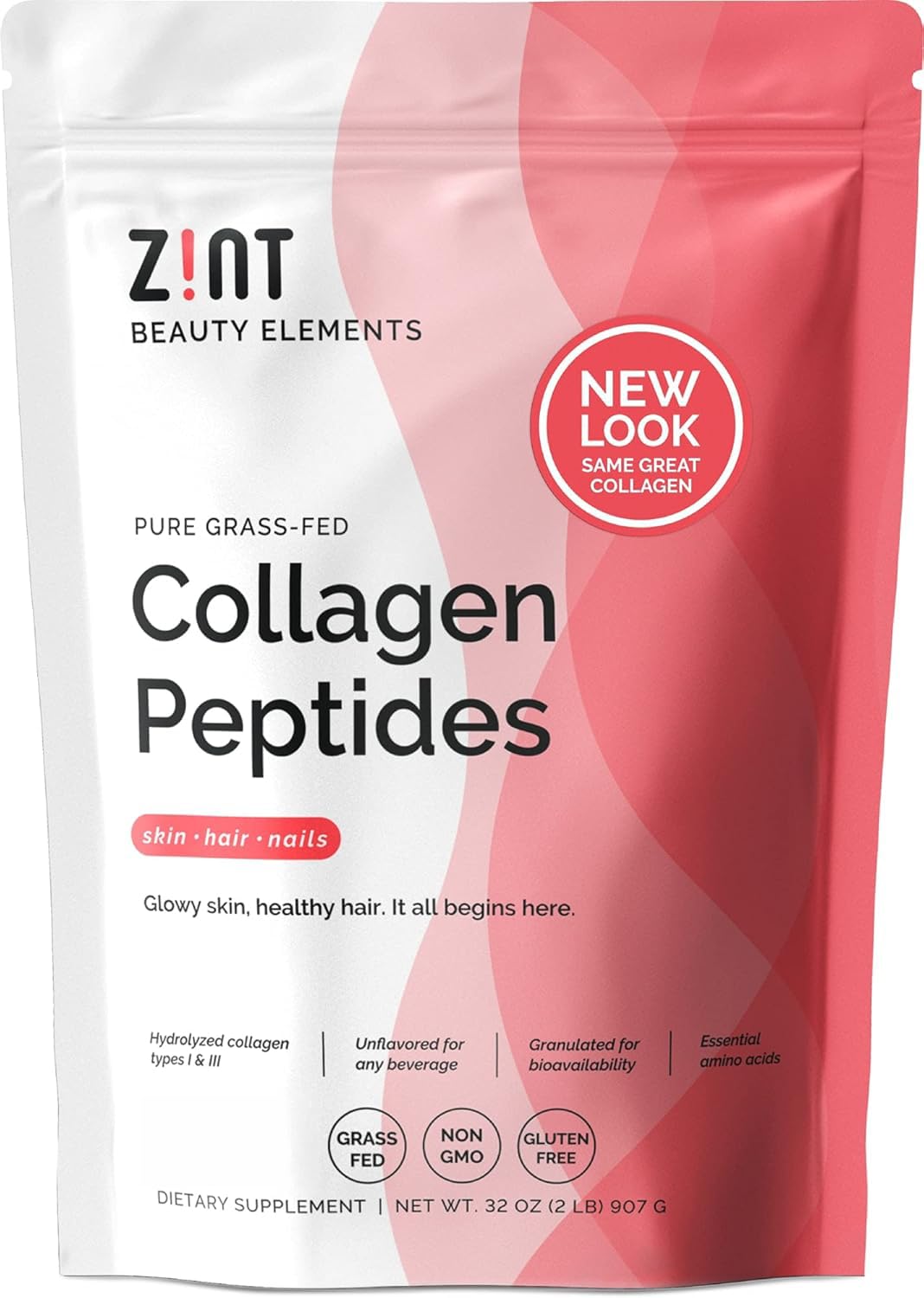 Collagen Peptides Powder 32 oz Grass-Fed Hydrolyzed Type I & III Unflavored B441