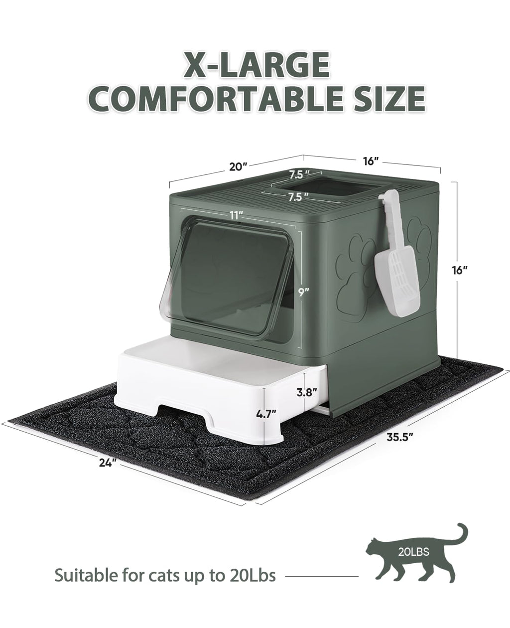 X-Large Cat Litter Box with Litter Mat and Scoop C3943