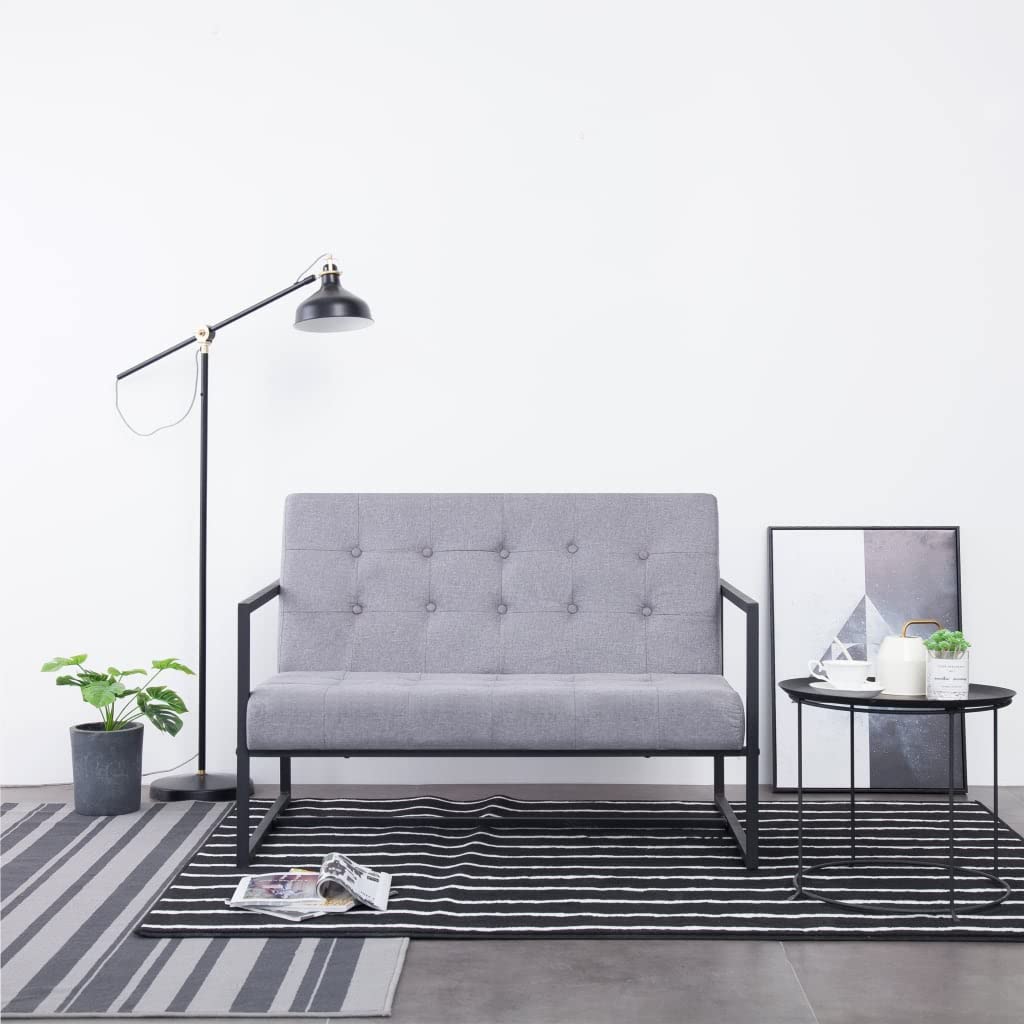 Light Gray Fabric 2-Seater Sofa with Armrests J4833