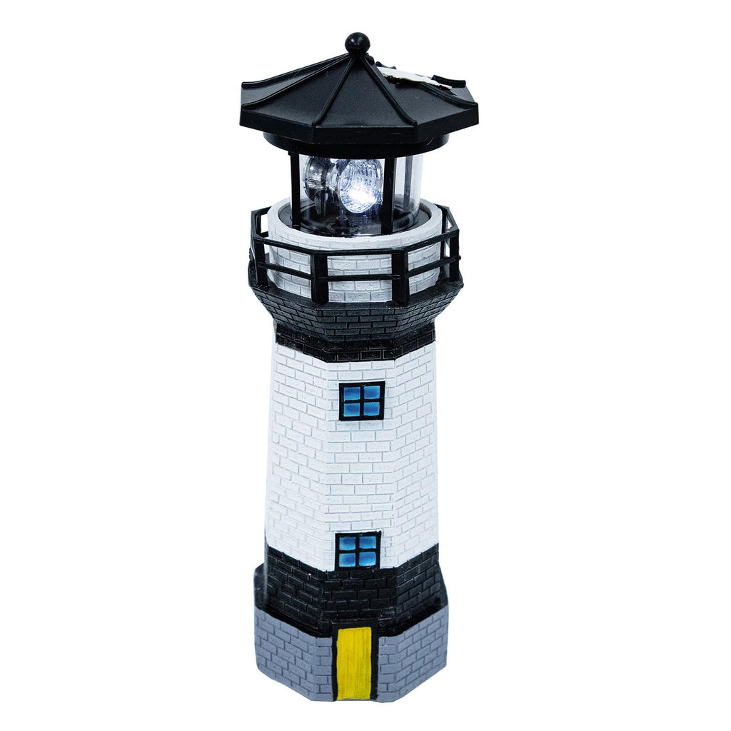 Solar Powered Resin Lighthouse Garden Light Black White M267328