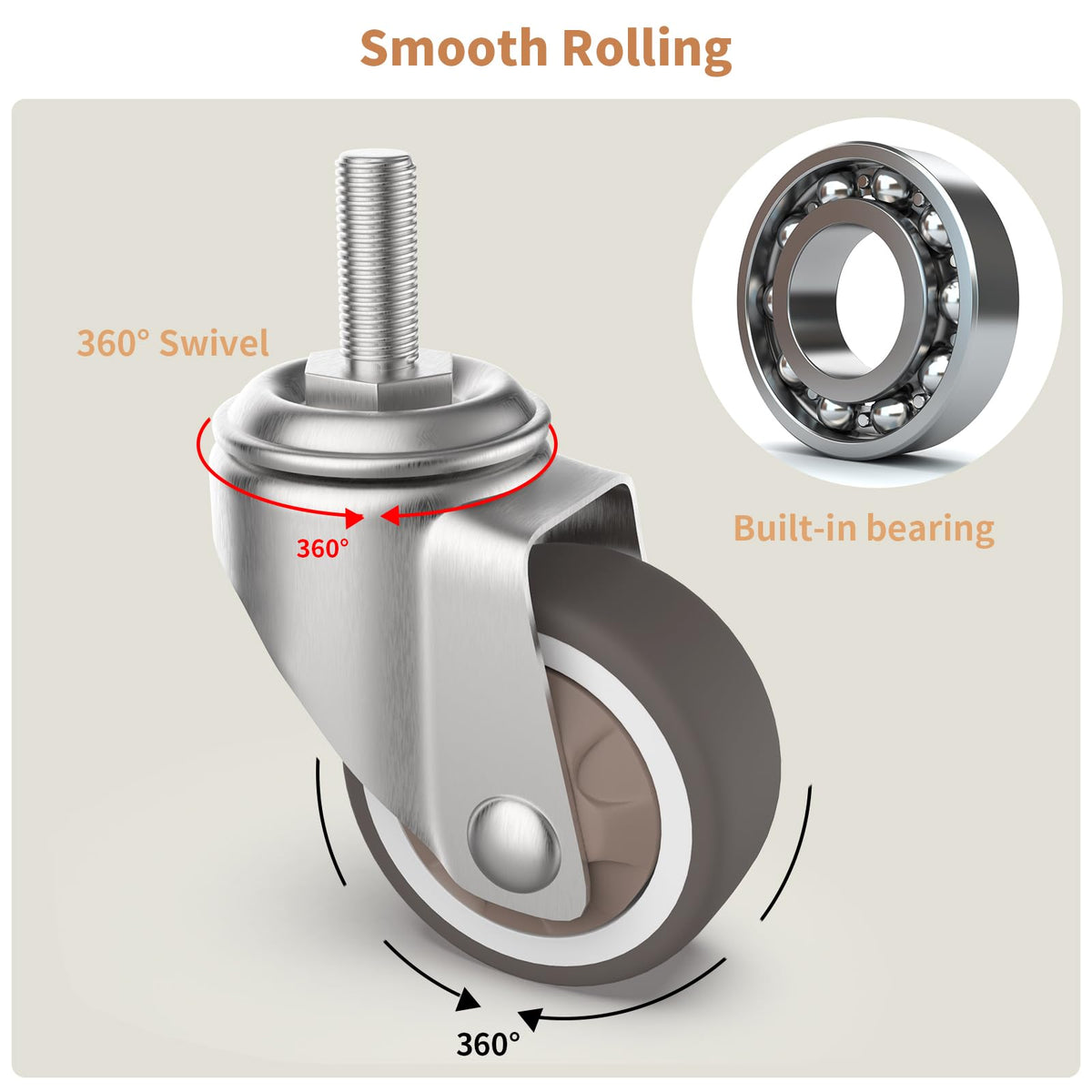 1.25" M6 Swivel Casters, 4 Pcs B23068