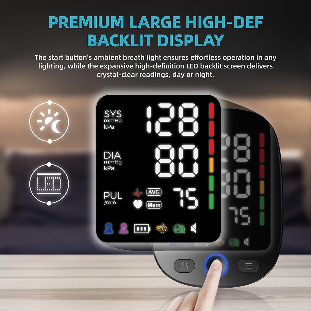 Blood Pressure Monitor with Large Color-Backlit LED Display, 240 Memory, Adjustable Wide Cuff 8.5-16.5" P826