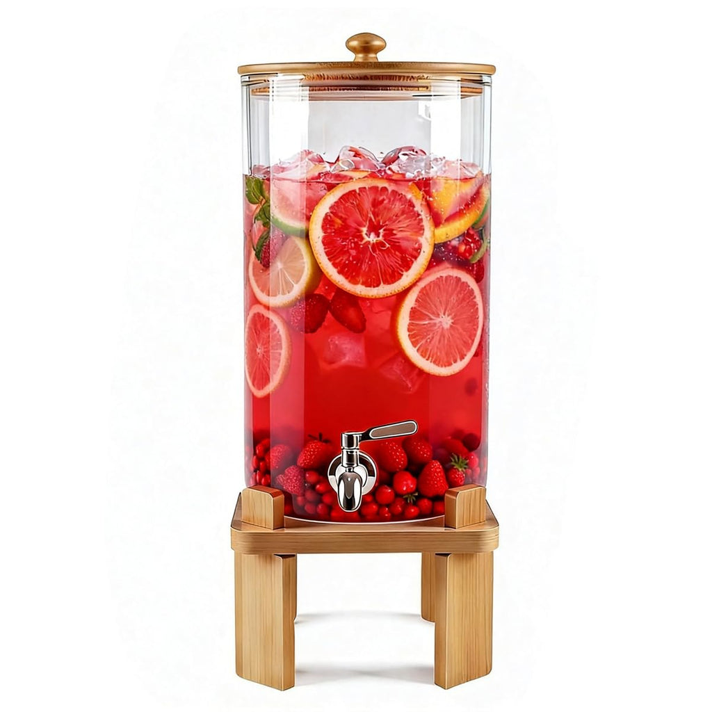 3 Gallon Glass Drink Dispenser with Wood Stand S565204
