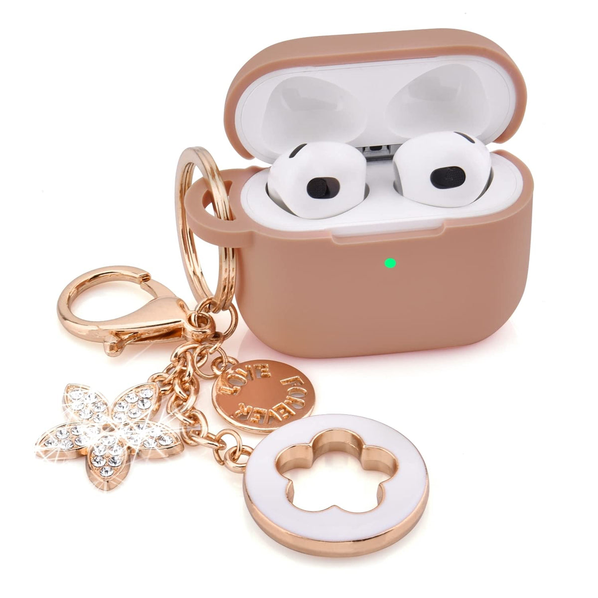 Pink Silicone Earbuds Case with Keychain H294