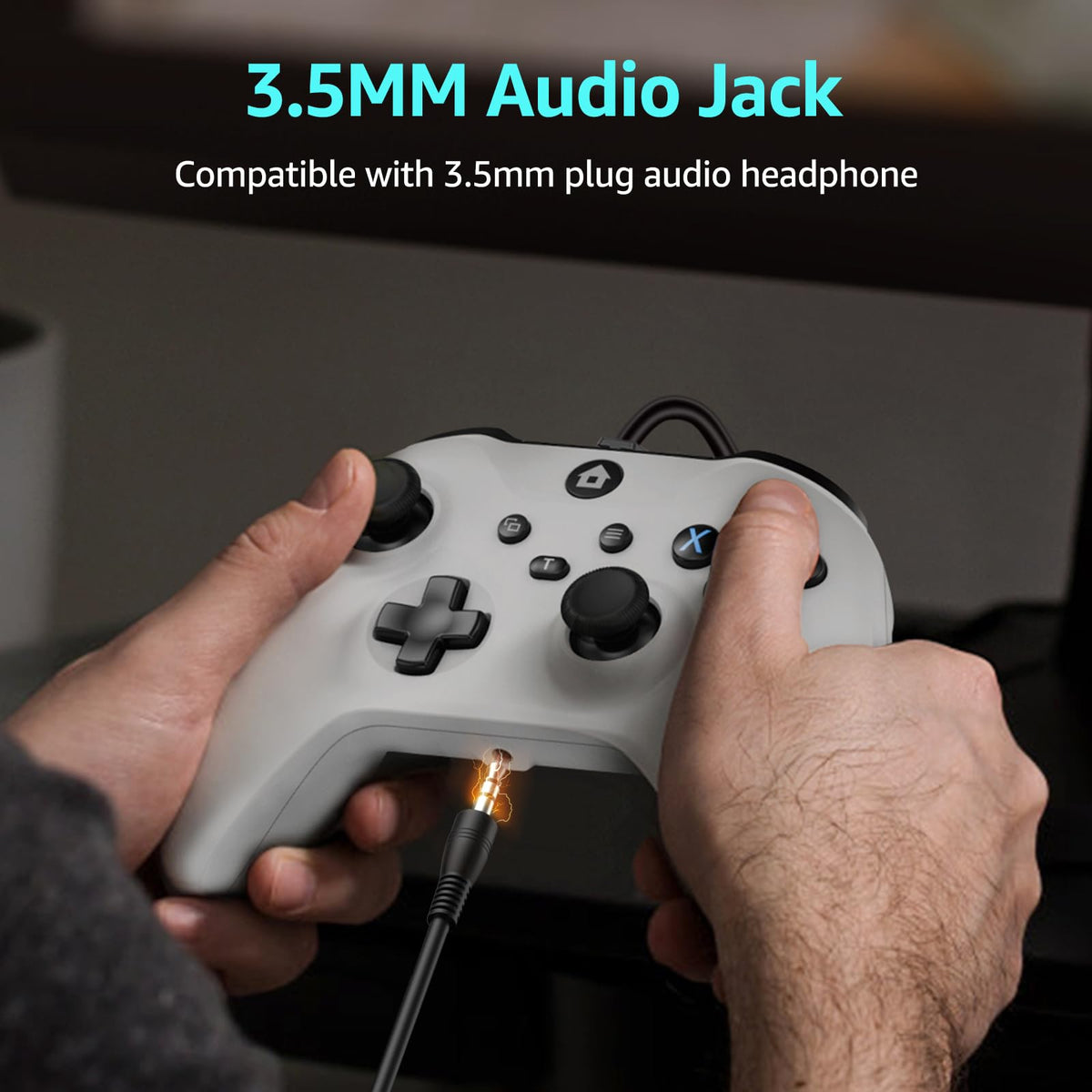 Wired Gamepad with Hall Effect Joysticks Turbo Dual Vibration 3.5mm Headphone Jack White 7.2ft Y12021