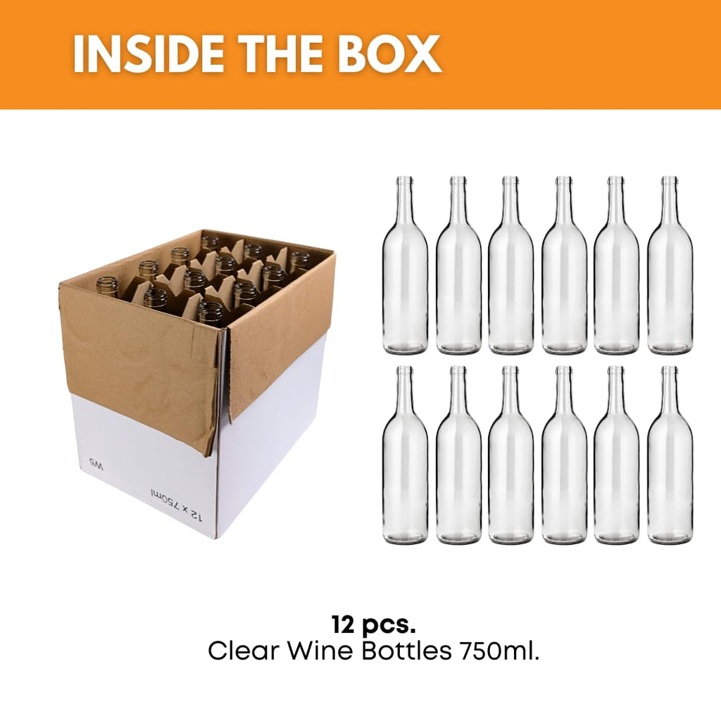 750ml Clear Glass Wine Bottles 12-Bottle Case W6965