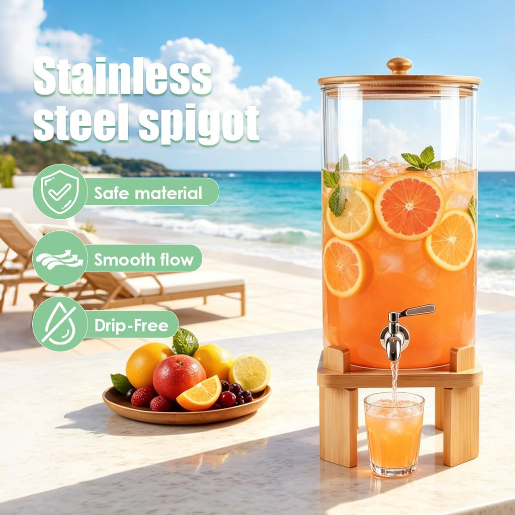 3 Gallon Glass Drink Dispenser with Wood Stand S565204