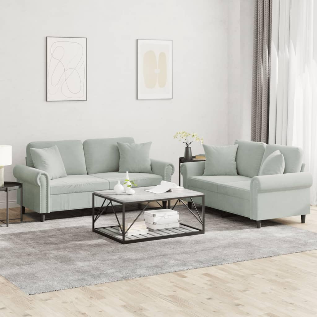 Light Gray Velvet 2 Piece Sofa Set with Pillows G681269