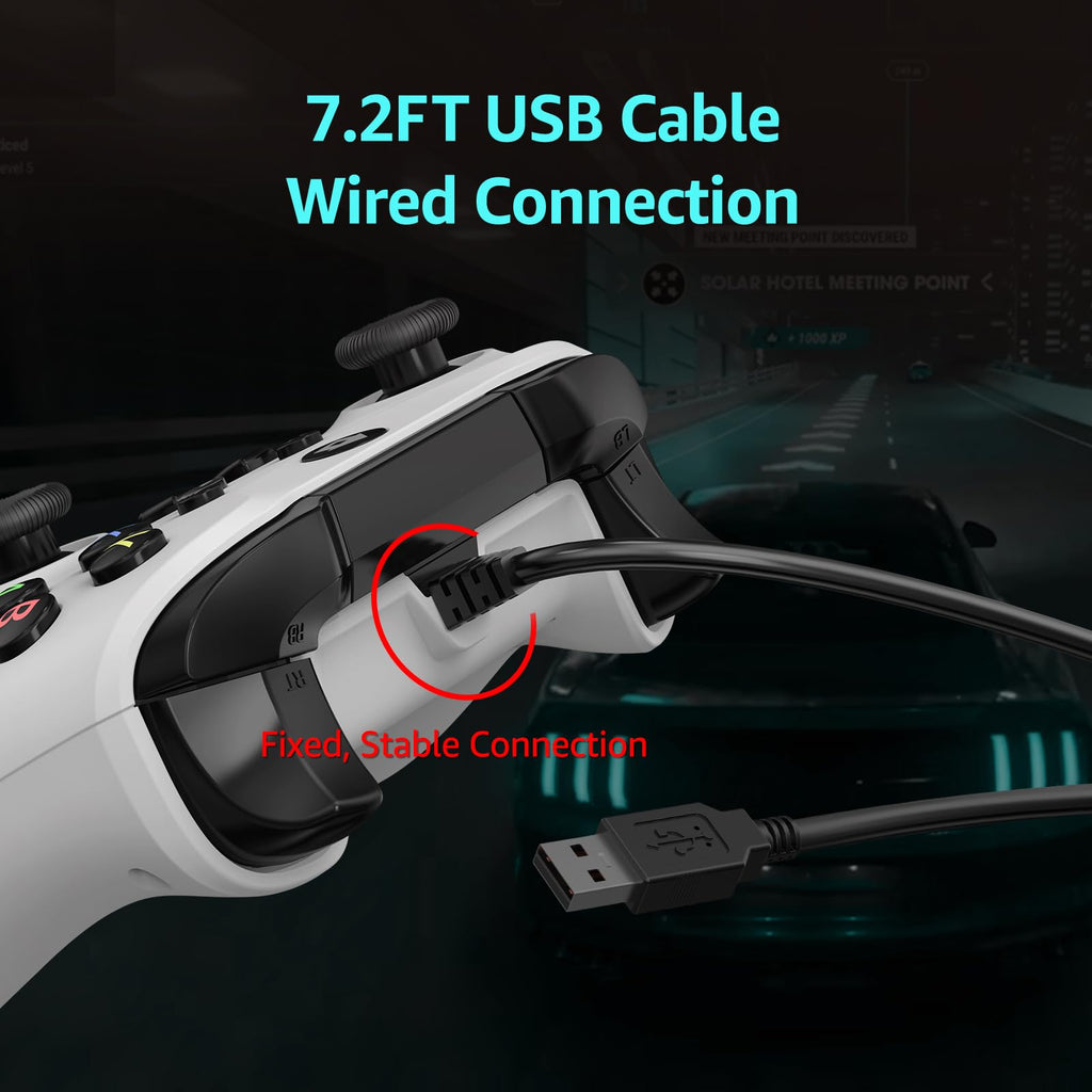 Wired Gamepad with Hall Effect Joysticks Turbo Dual Vibration 3.5mm Headphone Jack White 7.2ft Y12021