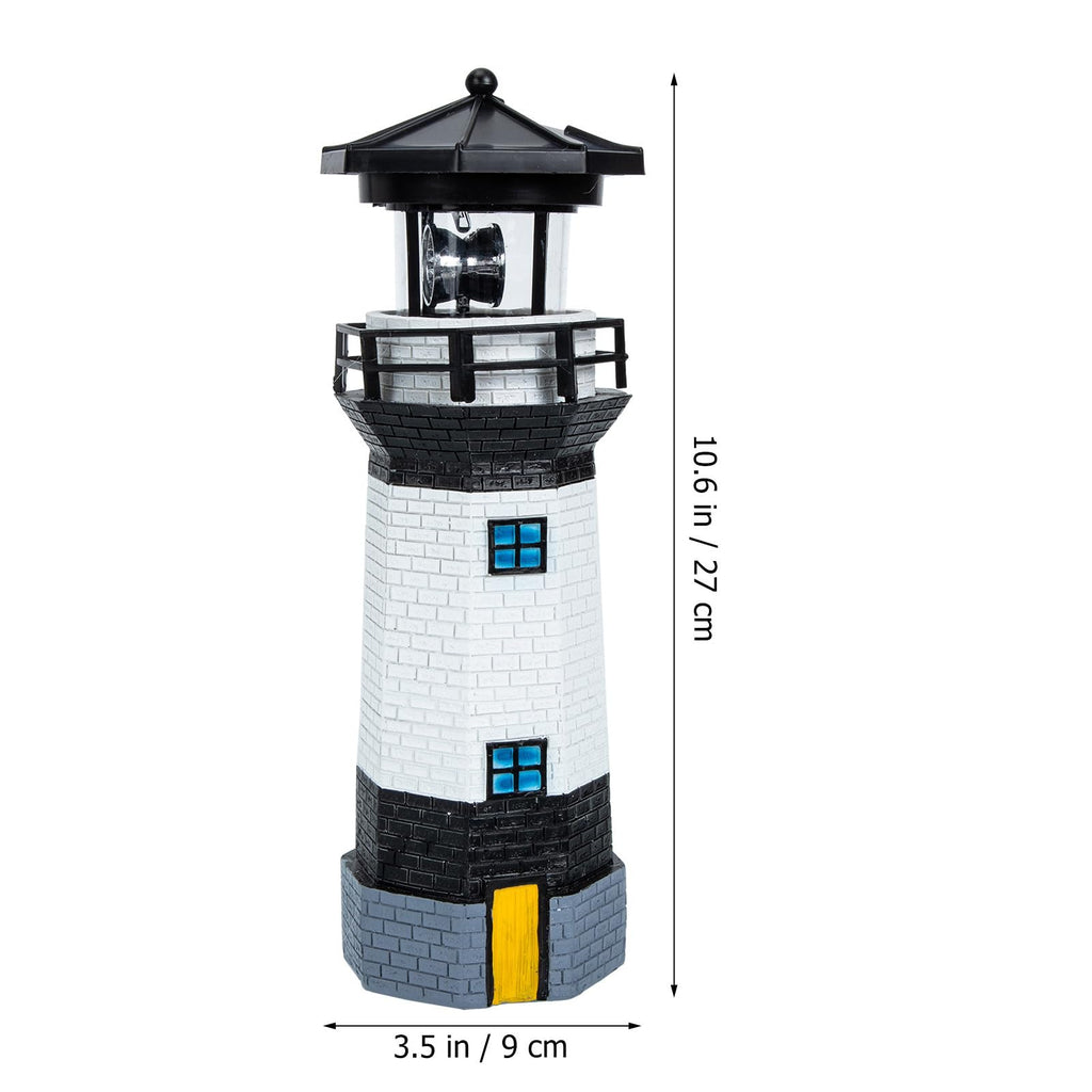 Solar Powered Resin Lighthouse Garden Light Black White M267328