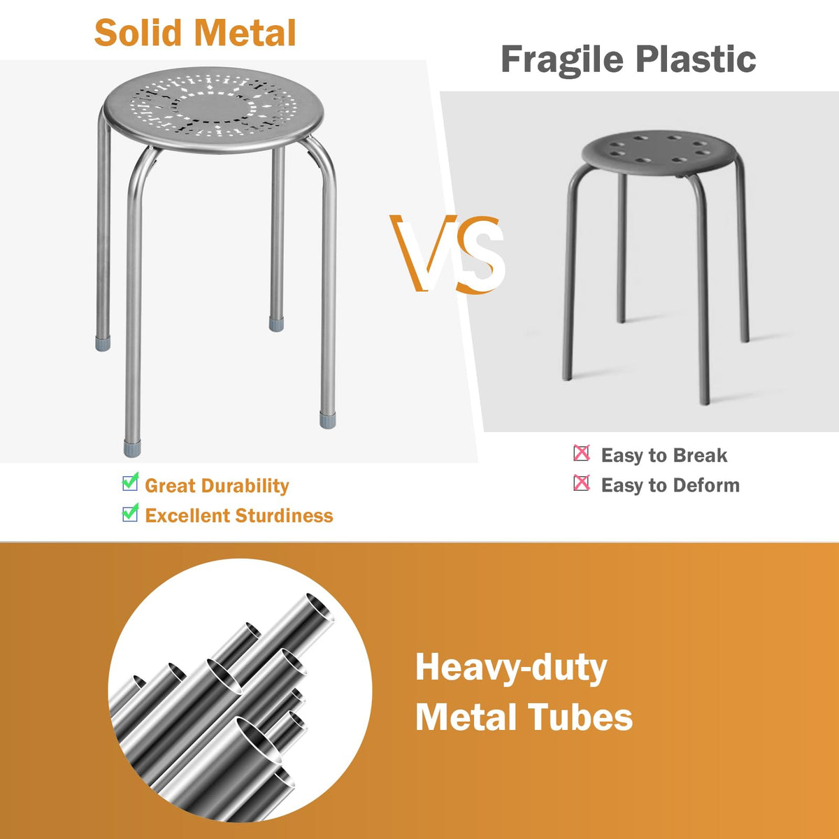 Grey 6 Pack Stackable Metal Stools Q842