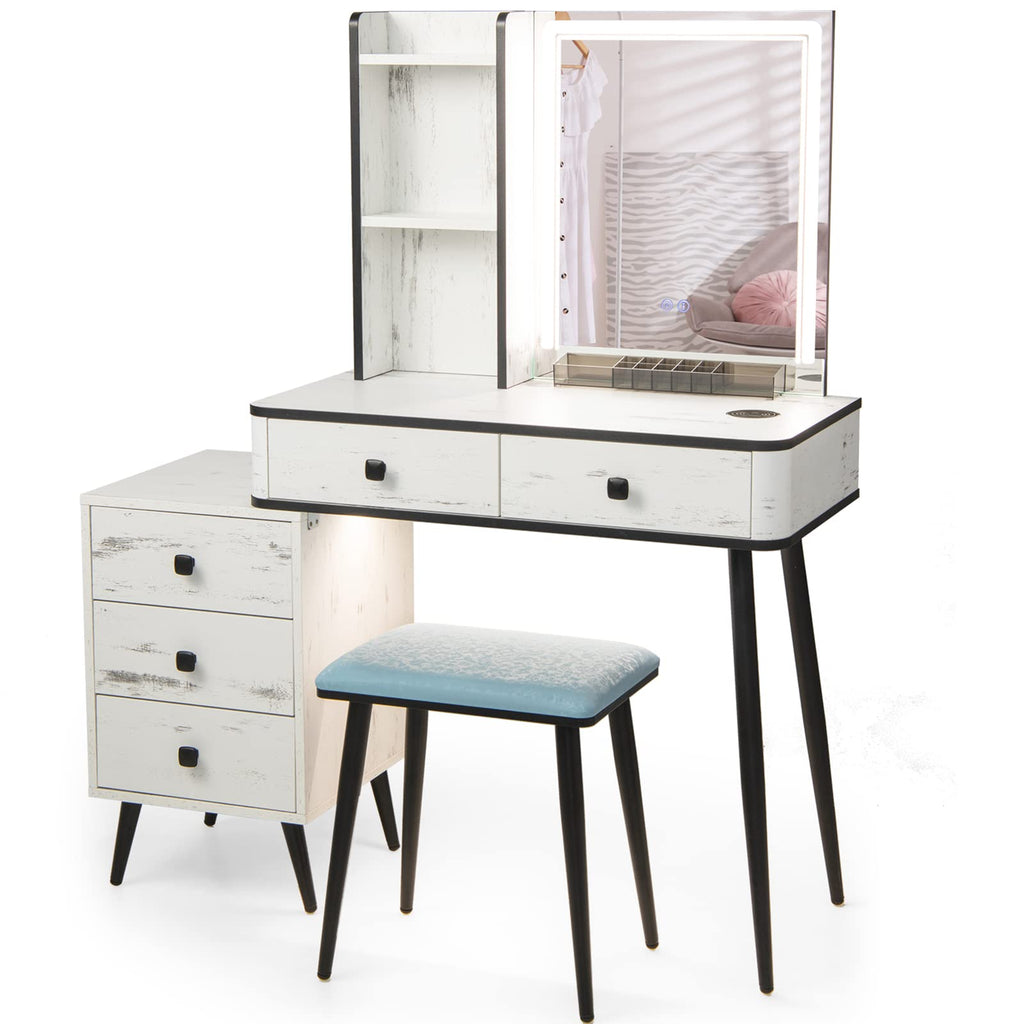 Makeup Vanity Table with Lighted Mirror and Stool Z551