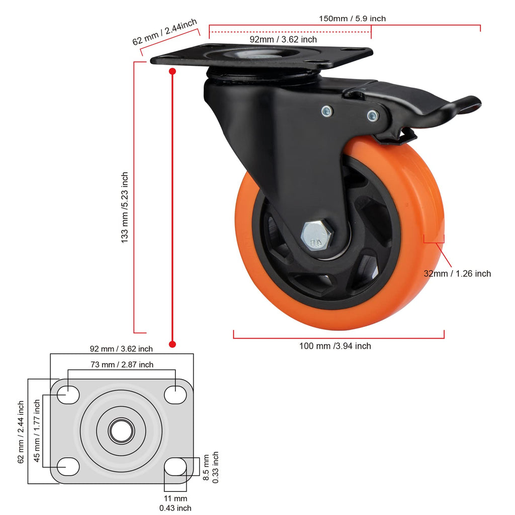 4" Heavy Duty Caster Wheels Set of 4 B4681