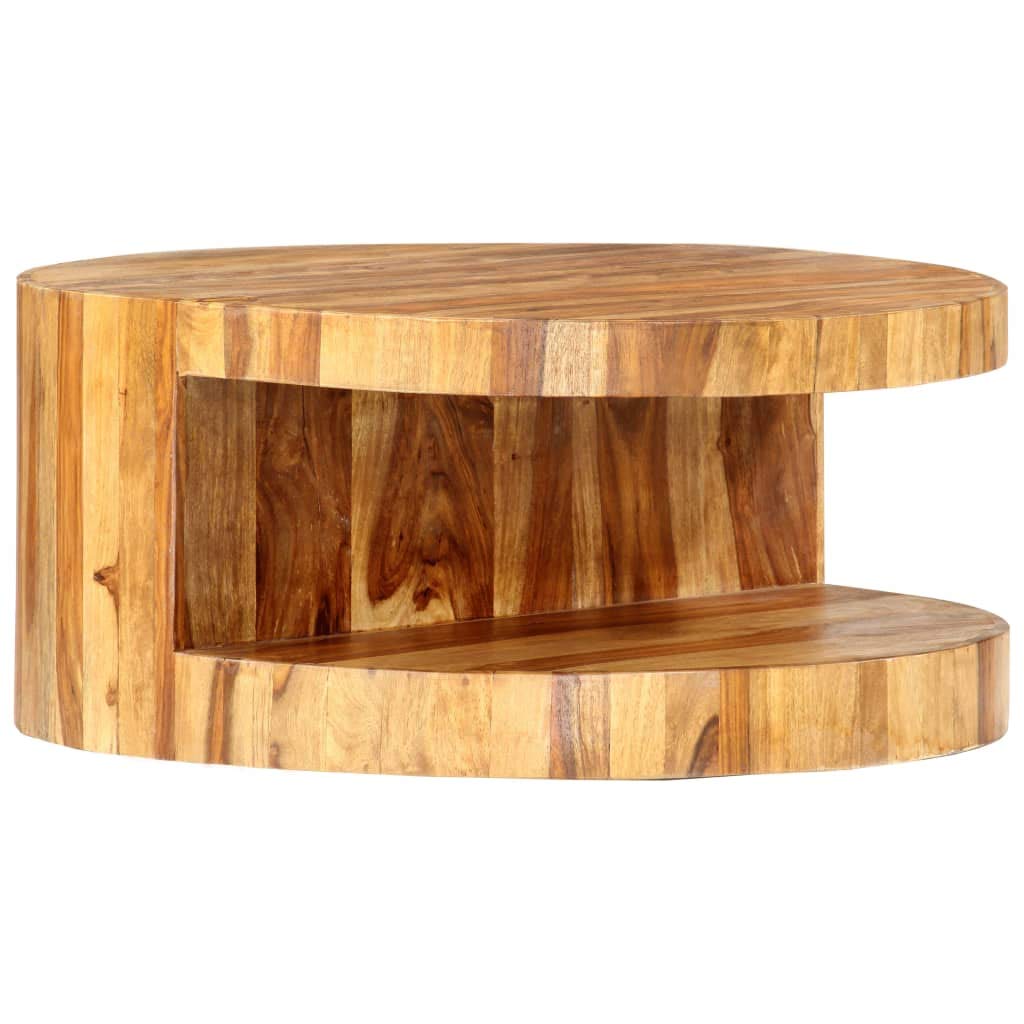 Solid Sheesham Wood Round Coffee Table with Storage Shelf V70455