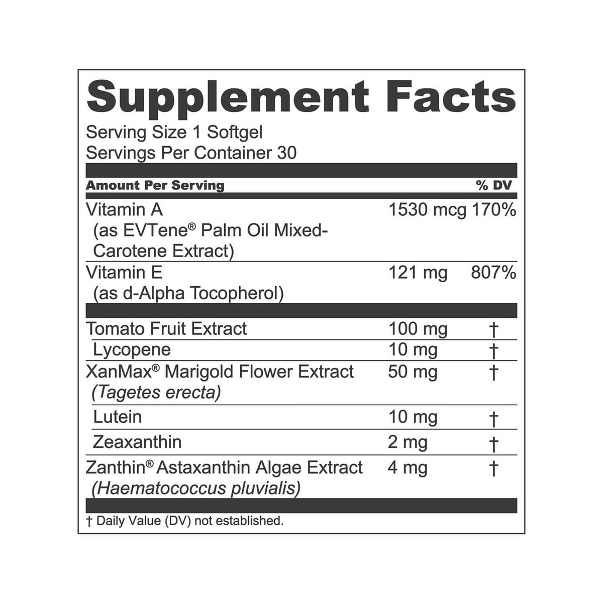 Eye Vitamin Supplement with Lutein & Zeaxanthin 30 Softgels F134387