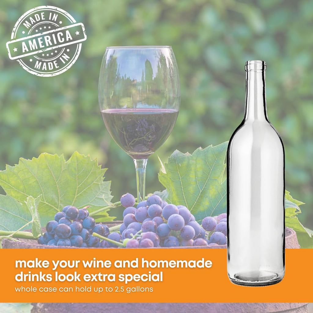 750ml Clear Glass Wine Bottles 12-Bottle Case W6965