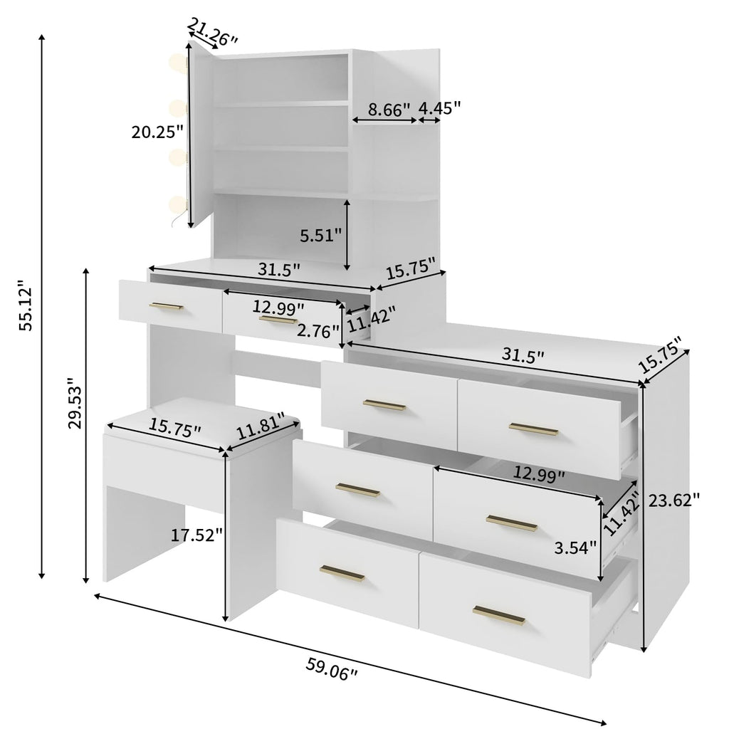 White Makeup Vanity Desk Set with 8 Drawers J45940
