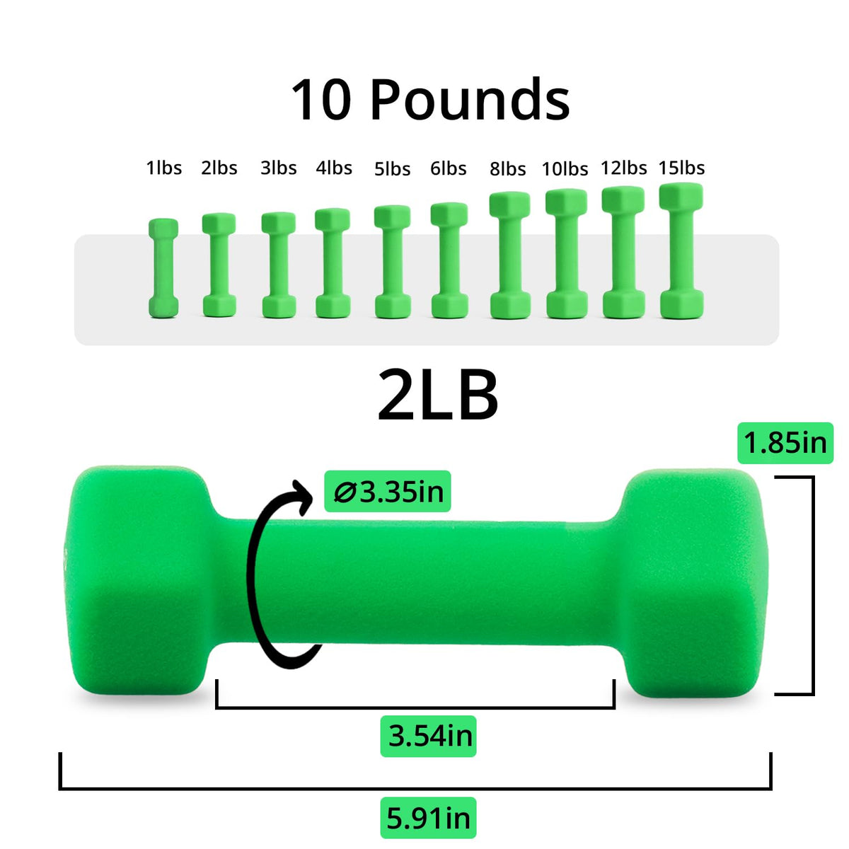 Set of 2 Rubber Hex Dumbbell Weight, 5-50 LB S2724