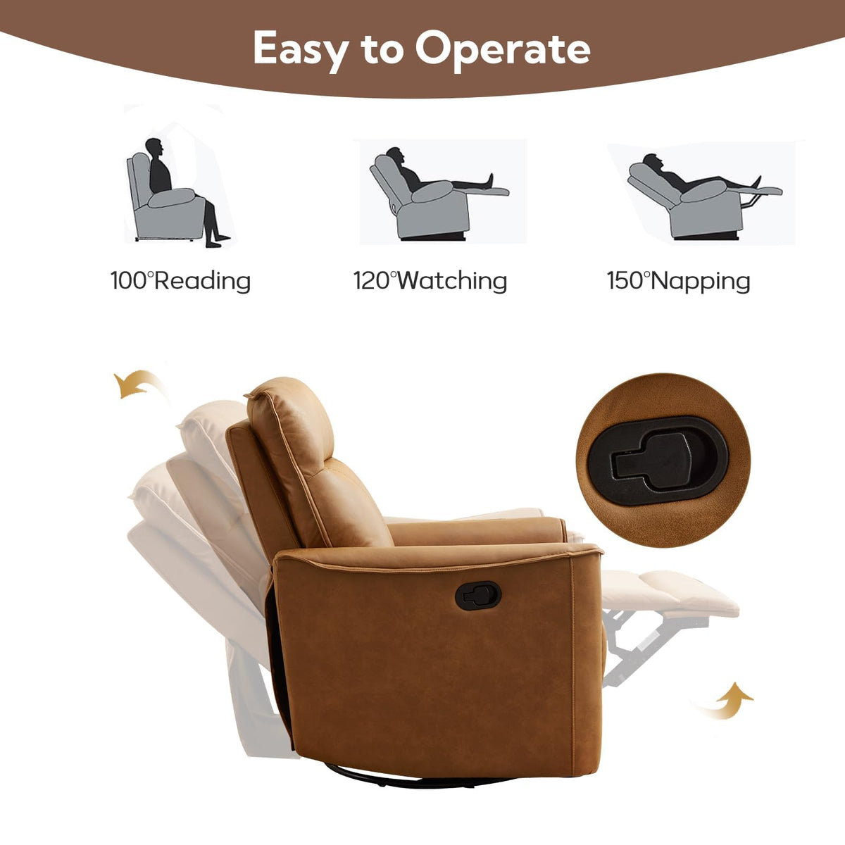 Manual Swivel Rocker Recliner Faux Leather X96979