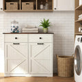 20 Gallon White Wooden Double Tilt Out Trash Can Cabinet with 2 Drawer D101