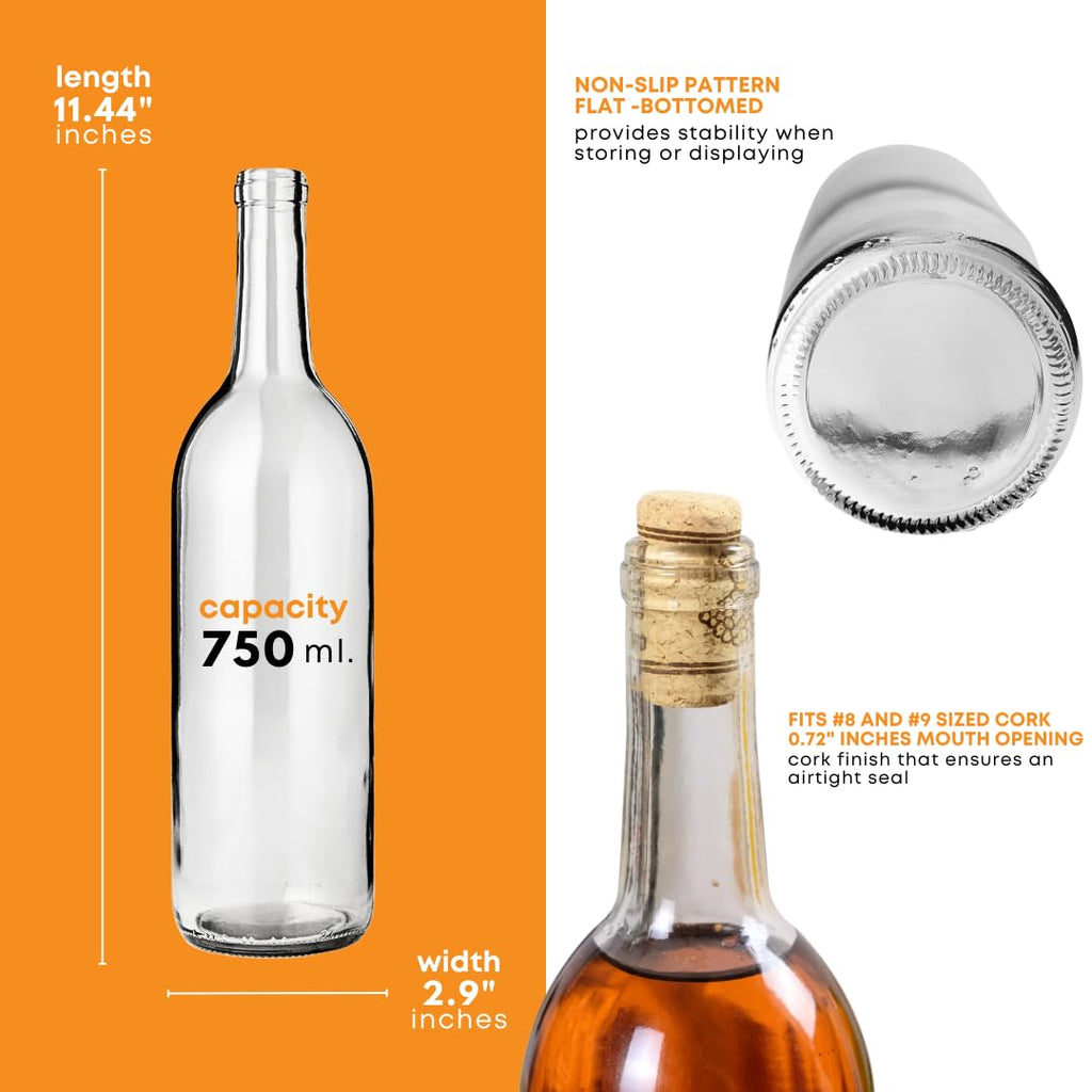 750ml Clear Glass Wine Bottles 12-Bottle Case W6965