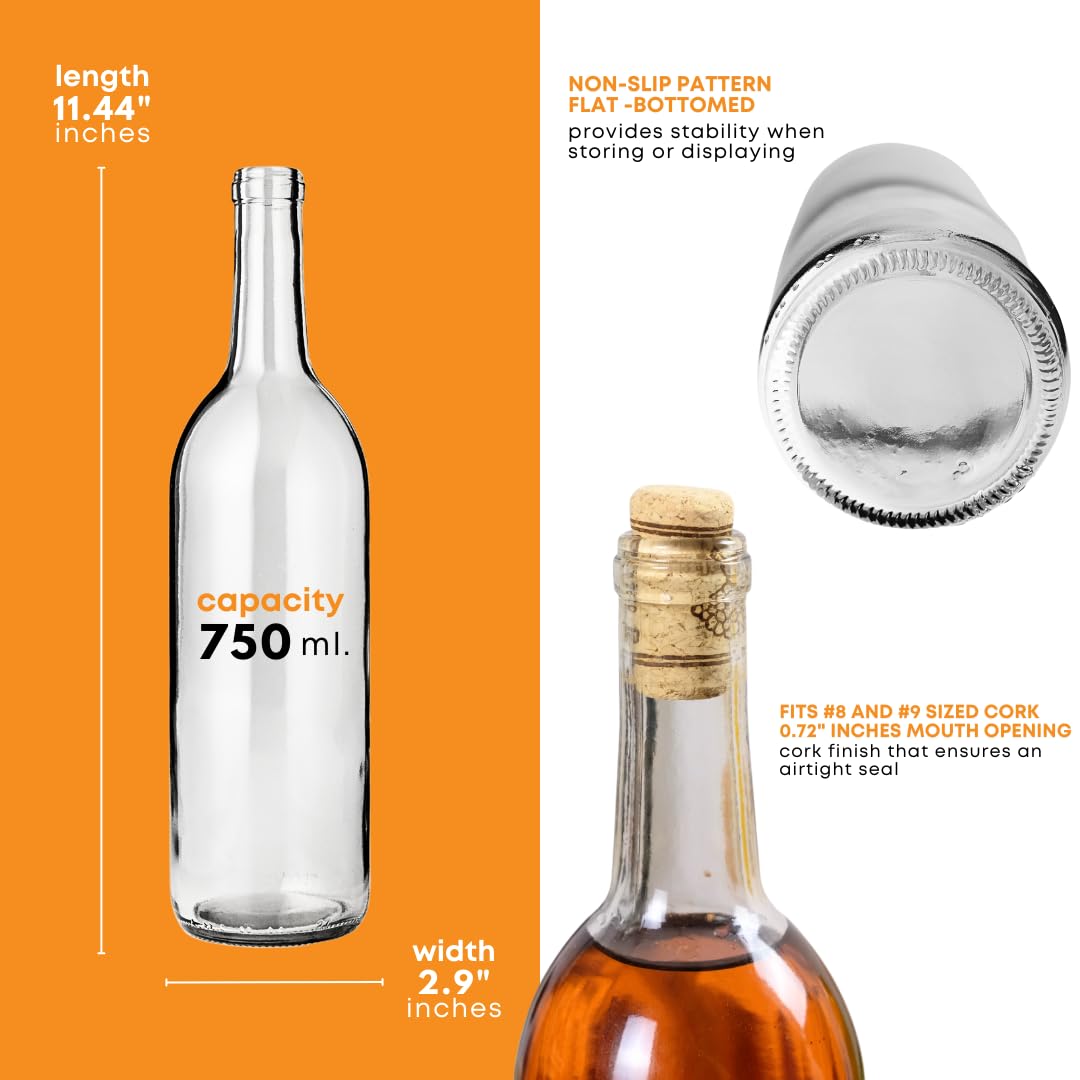 750ml Clear Glass Wine Bottles 12-Bottle Case W6965