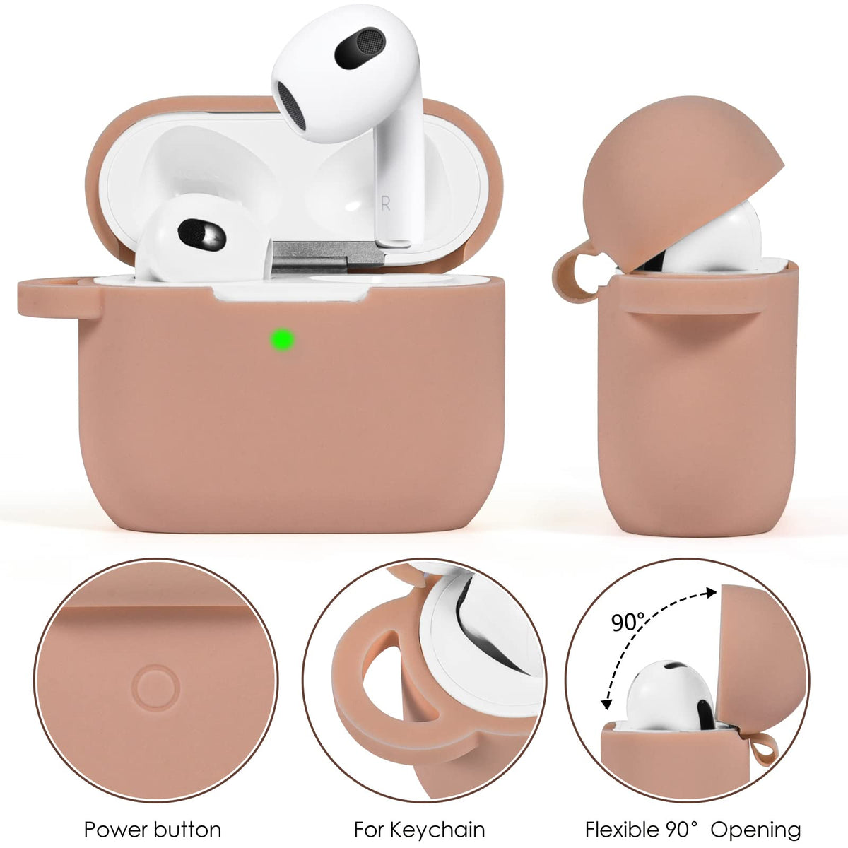 Pink Silicone Earbuds Case with Keychain H294