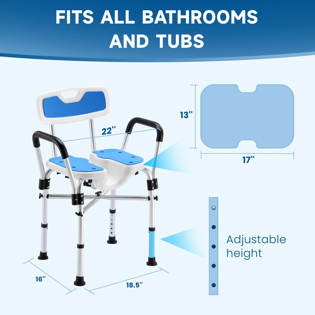 U-Shaped Shower Chair with Arms & Back J759521