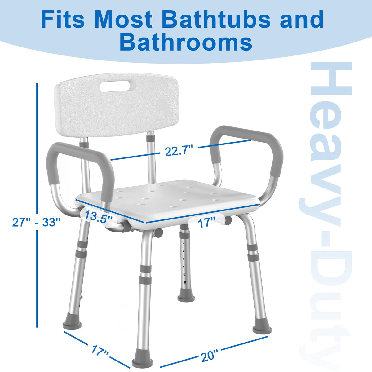 Heavy Duty Height Adjustable Shower Chair with Arms and Back L953
