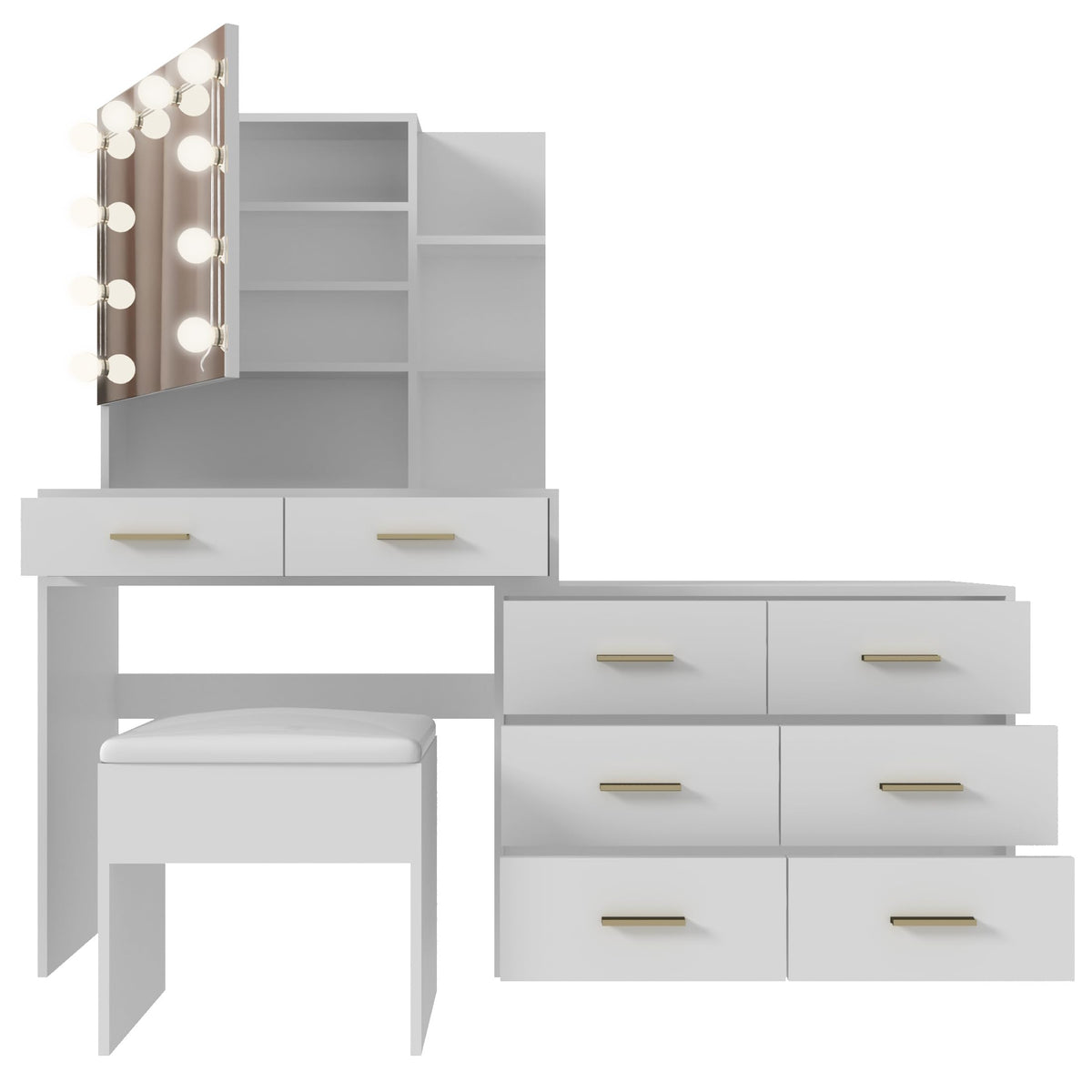 White Makeup Vanity Desk Set with 8 Drawers J45940