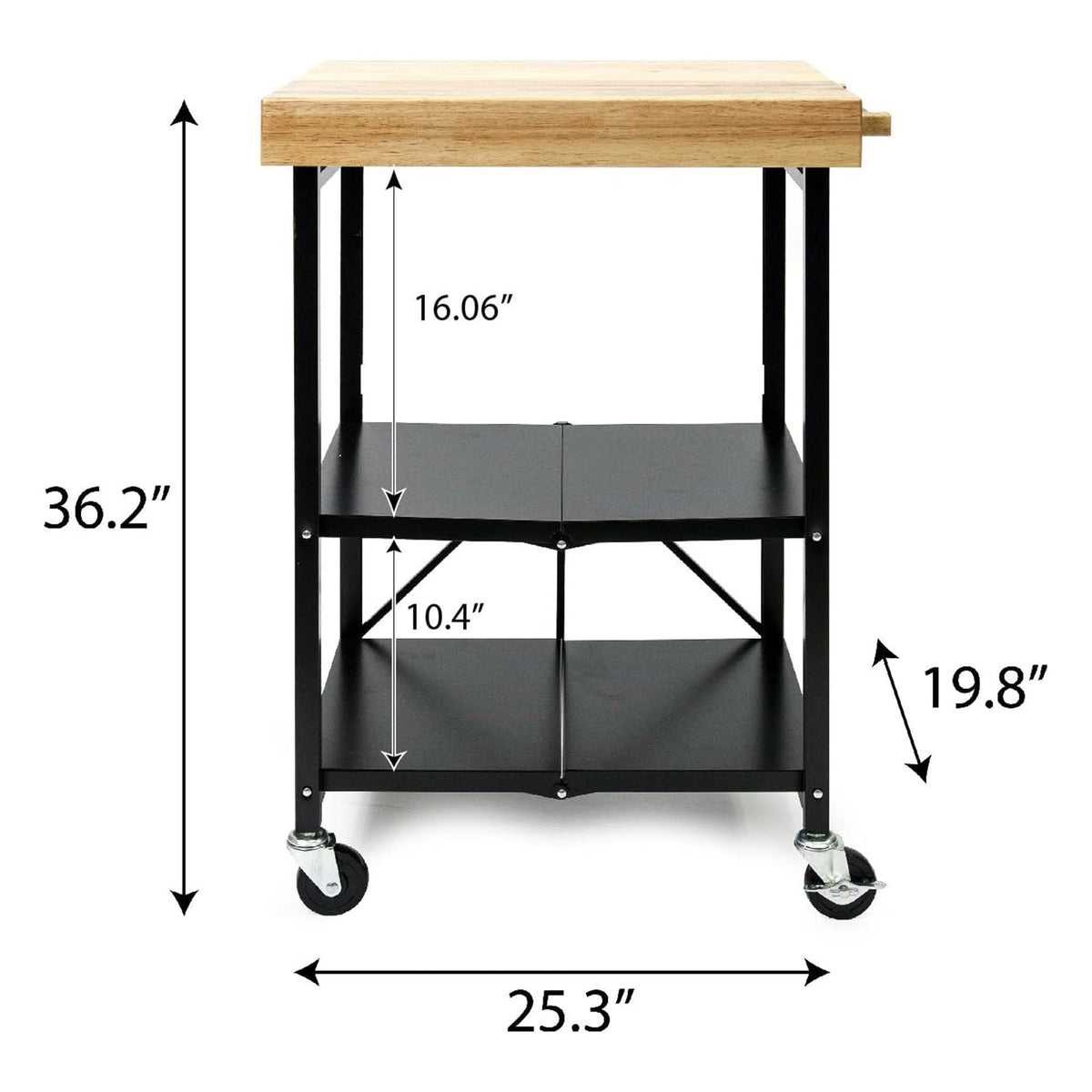 Black 3-Tier Folding Kitchen Cart with Wheels T813