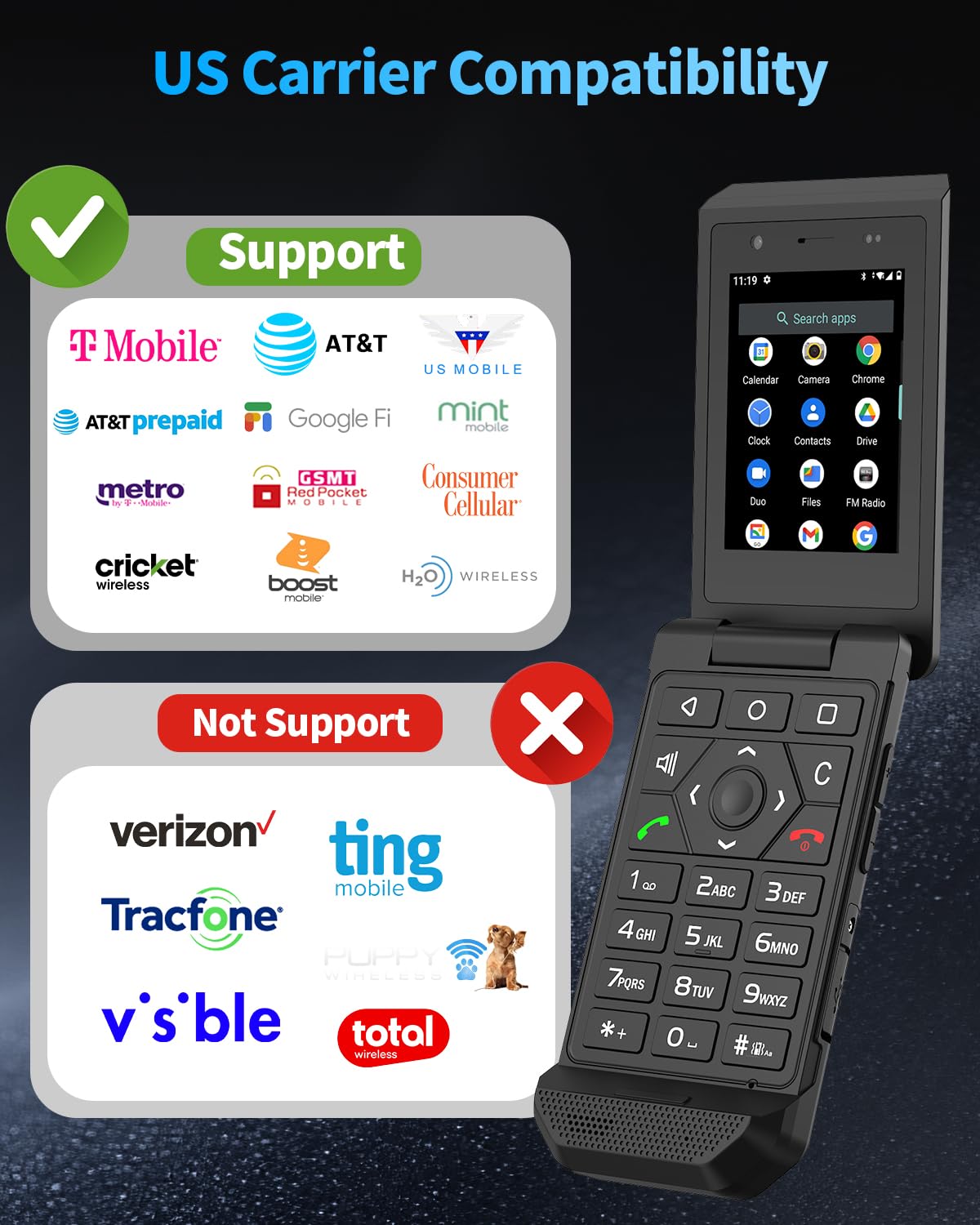 Unlocked 4G LTE Rugged Flip Phone K826